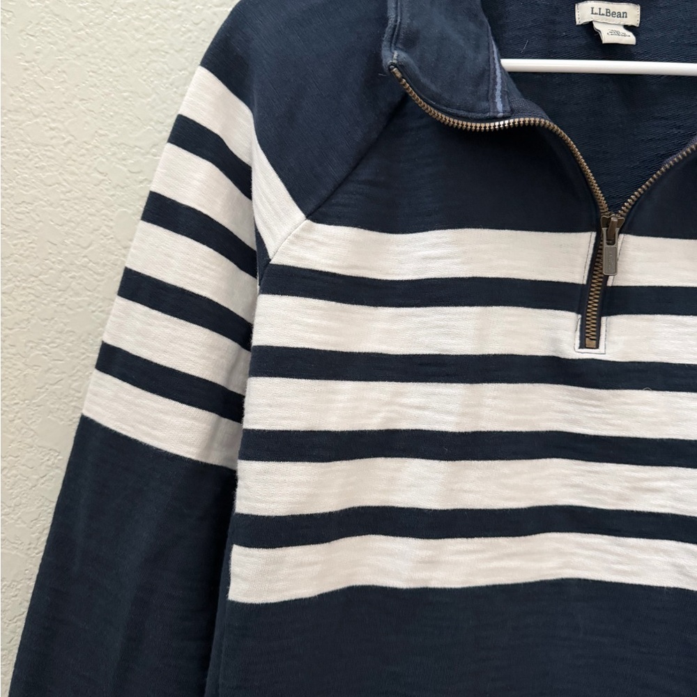 L.L. Bean Women's Peaks Island Quarter-Zip Pullover, Navy and White Stripe - Picture 6 of 11